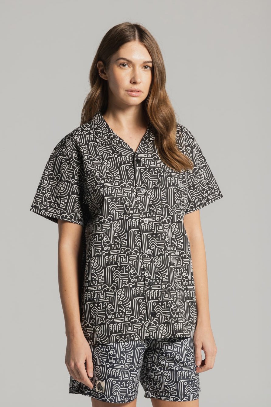 GORILLA WATERFALL JUNGLE SHIRT - AOP BLACK - THAT GORILLA BRAND