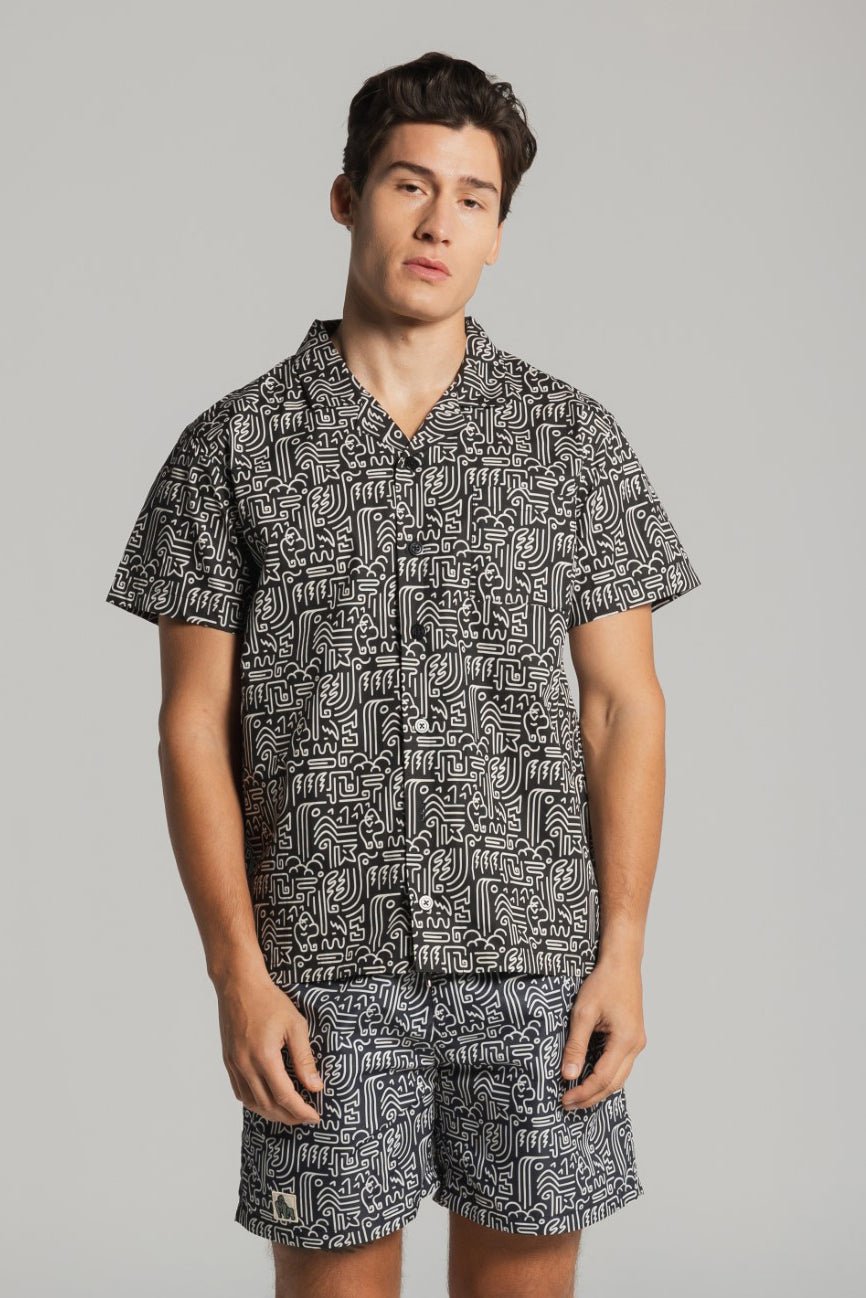 GORILLA WATERFALL JUNGLE SHIRT - AOP BLACK - THAT GORILLA BRAND