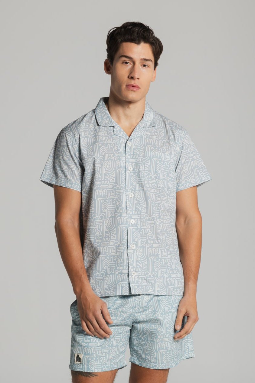 GORILLA WATERFALL JUNGLE SHIRT - AOP BLUE - THAT GORILLA BRAND