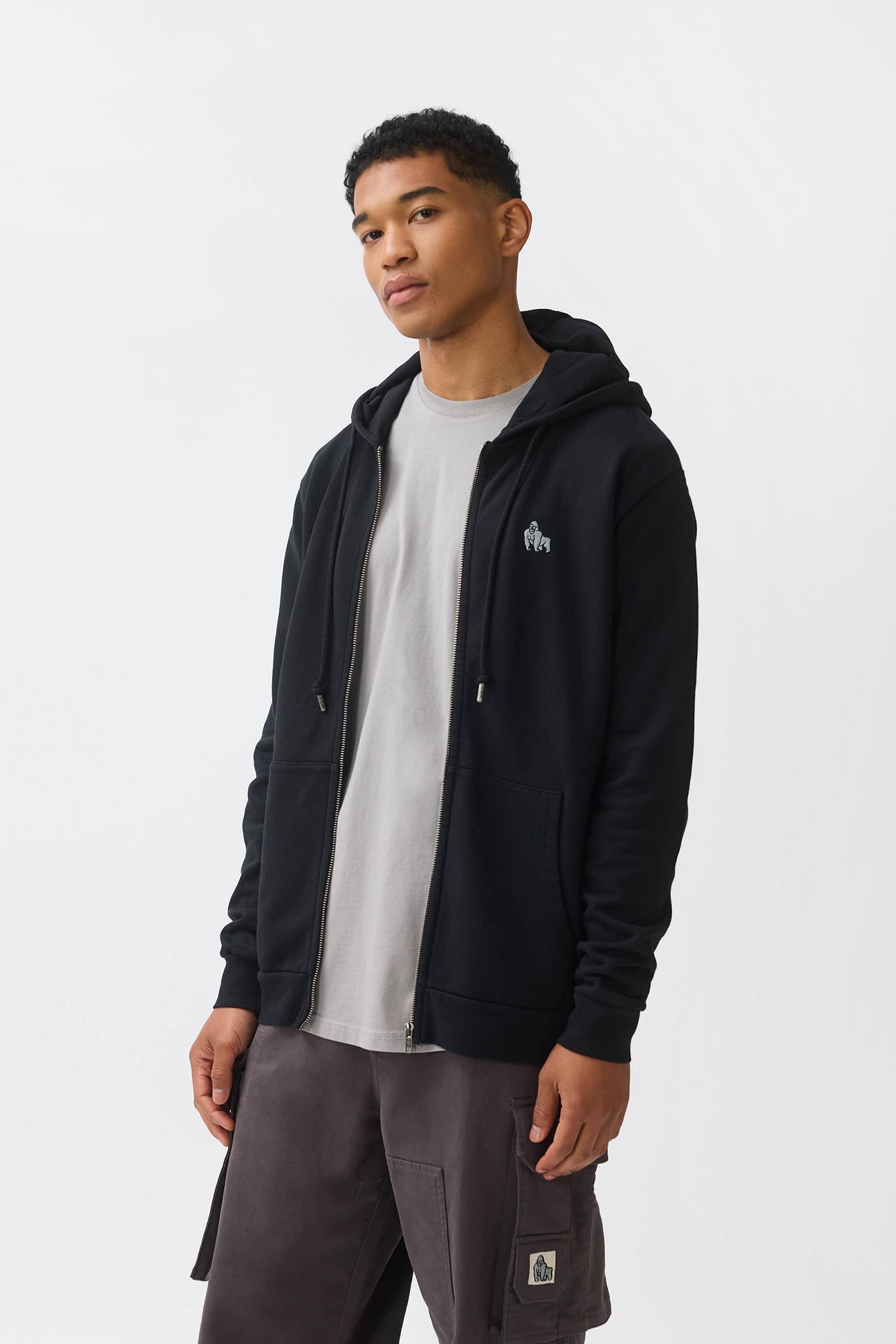 MINI EMBROIDERY ZIP HOODIE - BLACK - THAT GORILLA BRAND