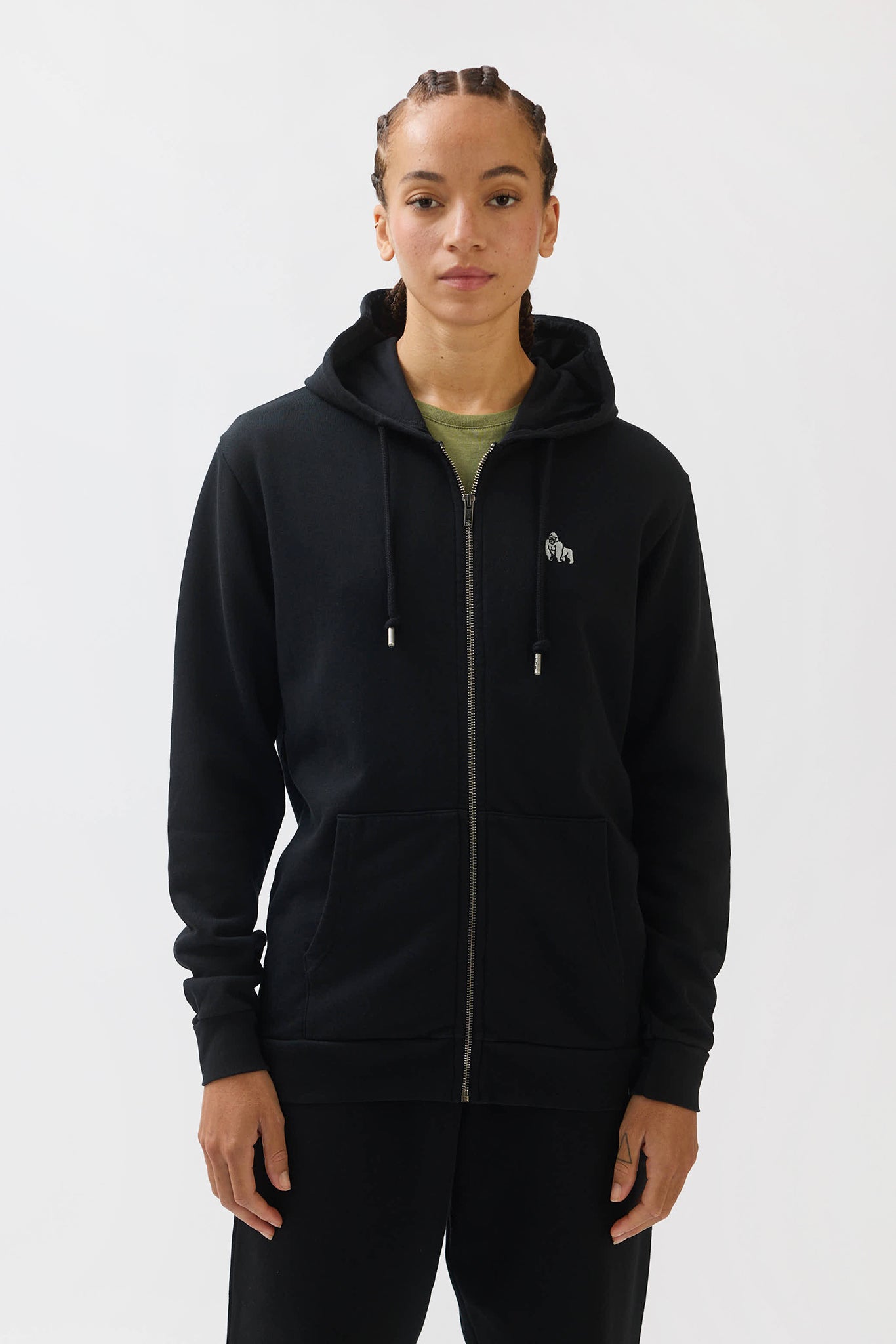 MINI EMBROIDERY ZIP HOODIE - BLACK - THAT GORILLA BRAND