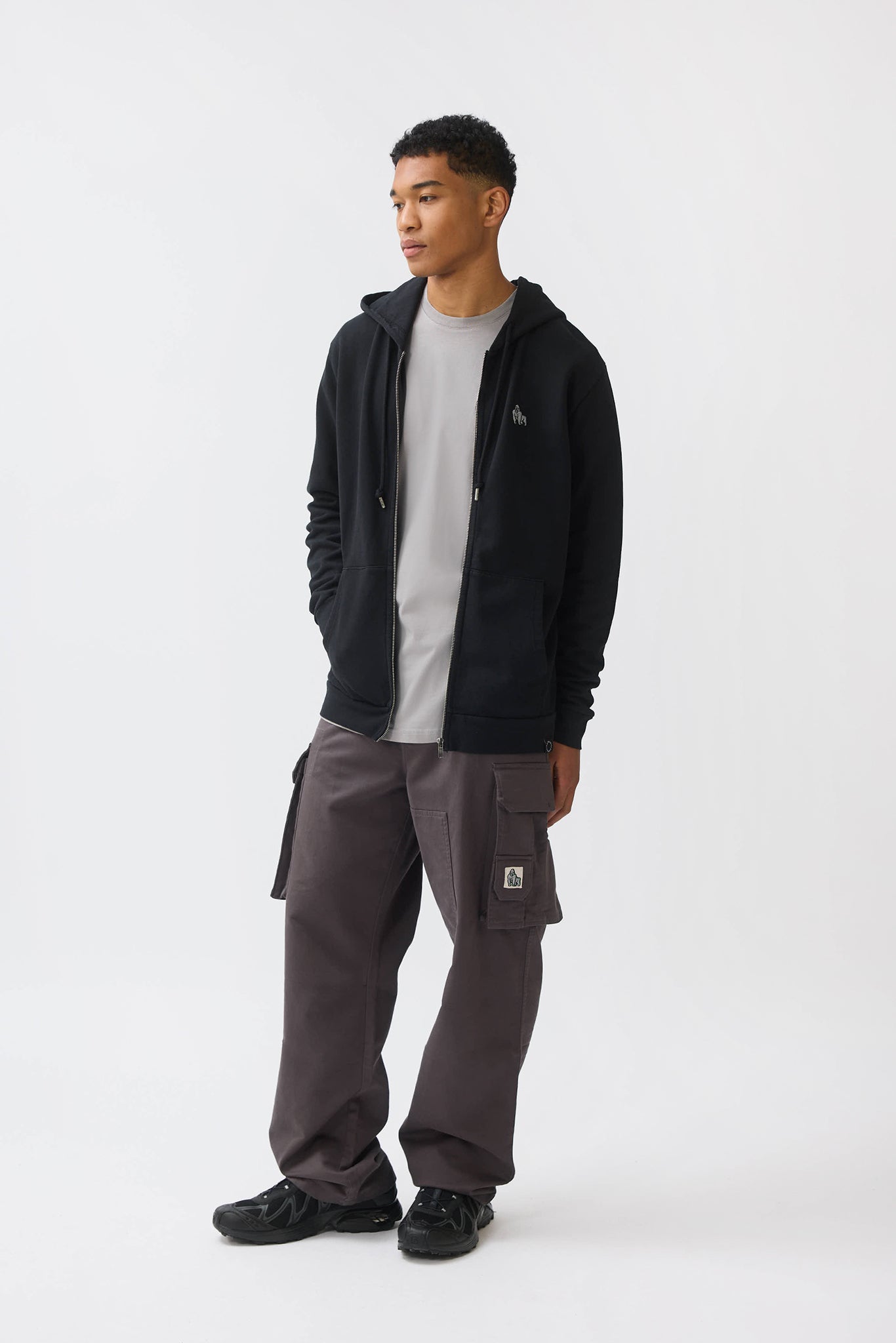 MINI EMBROIDERY ZIP HOODIE - BLACK - THAT GORILLA BRAND