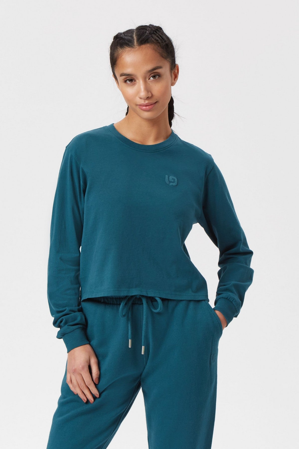 MAJI 'G' COLLECTION LONG SLEEVE CROPPED T - DEEP TEAL - THAT GORILLA BRAND