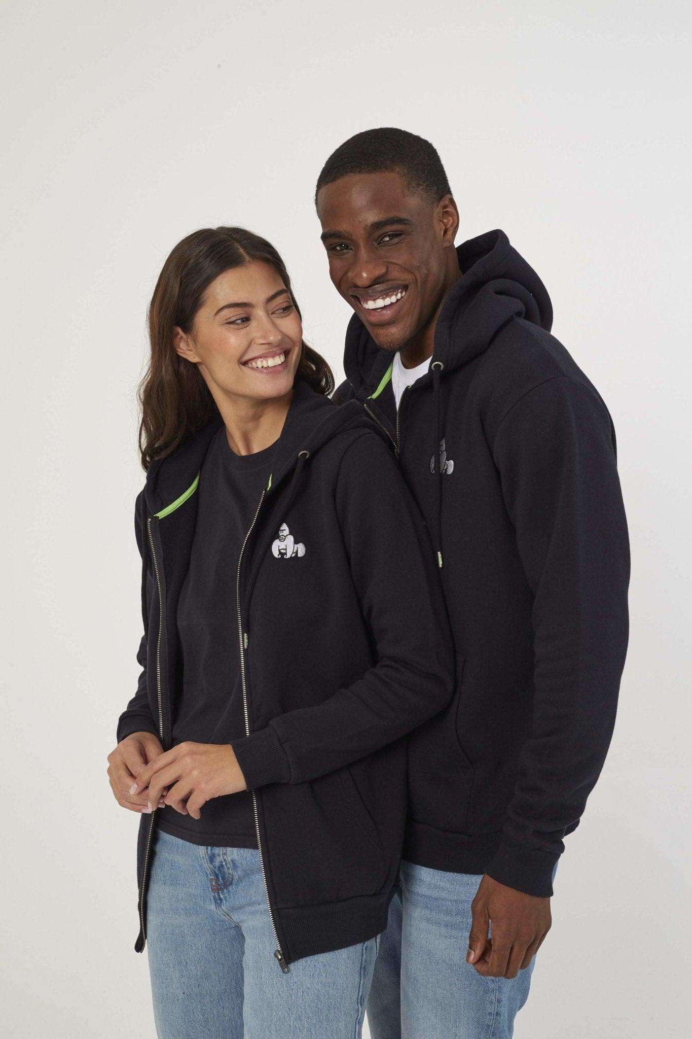 VIRUNGA GORILLA ZIP HOODY - BLACK - THAT GORILLA BRAND